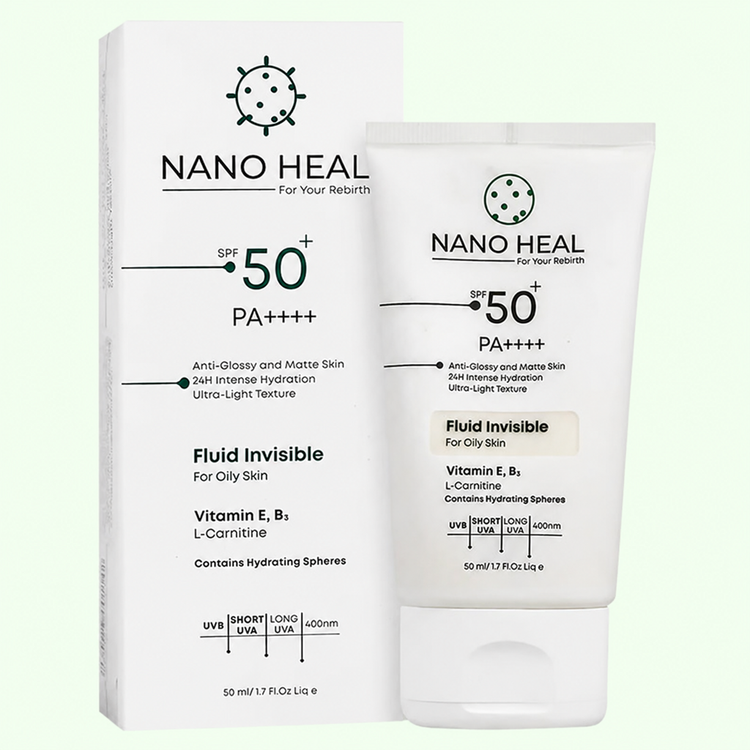 فلوئید ضد آفتاب کنترلکننده چربی نانوهیل SPF50+ مناسب پوست چرب و مختلط حجم ۵۰ میلیلیتر